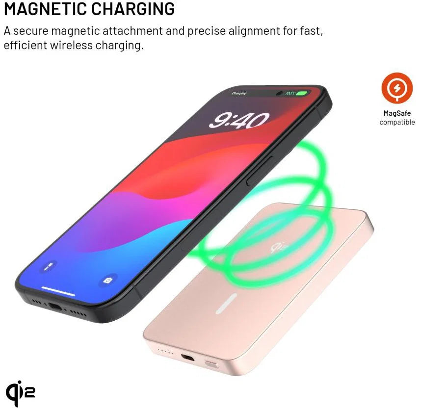 Ultra-Slim Qi2 & MagSafe Wireless Power Bank 5,000mAh – Pink