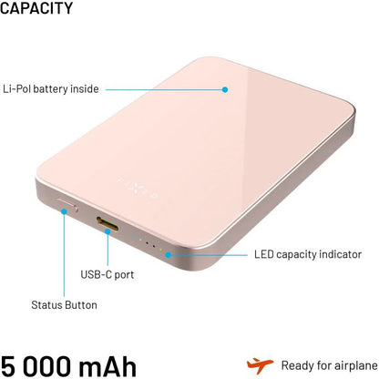 Ultra-Slim Qi2 & MagSafe Wireless Power Bank 5,000mAh – Pink